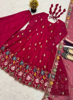 pink oragnza anarkali salwar suit dupatta 2