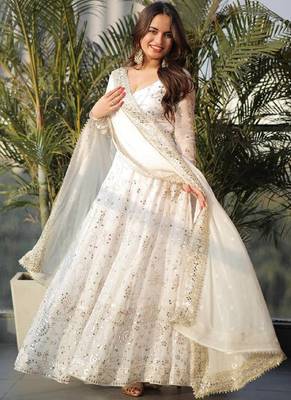 white faux georgette anarkali salwar suit dupatta 1