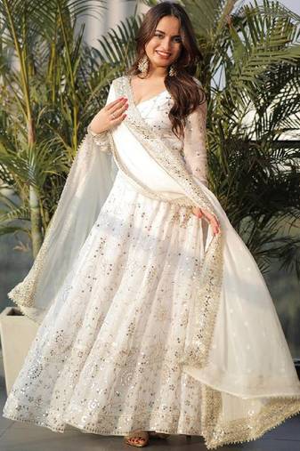white faux georgette anarkali salwar suit dupatta