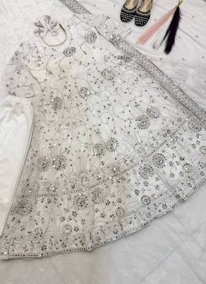 white faux georgette anarkali salwar suit dupatta 2