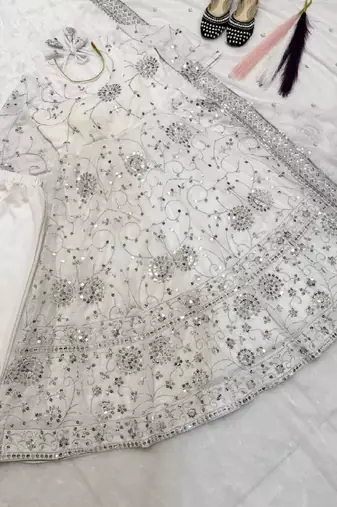 white faux georgette anarkali salwar suit dupatta