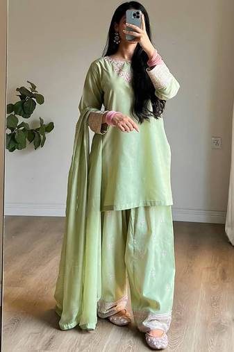 light green rayon cotton silk blend salwar suit dupatta