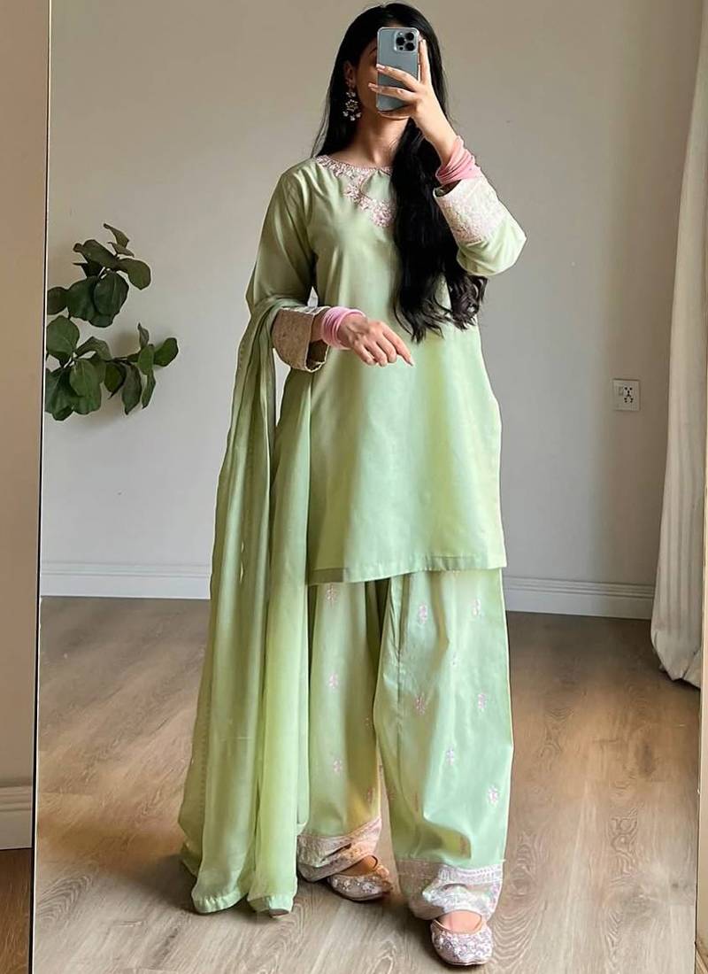 light green rayon cotton silk blend salwar suit dupatta