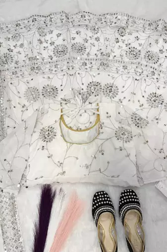 white faux georgette anarkali salwar suit dupatta