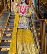 yellow faux georgette salwar suit dupatta