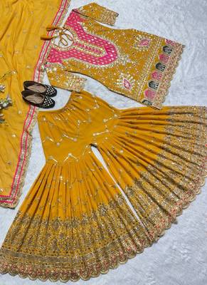 yellow faux georgette salwar suit dupatta 2