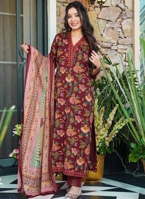 Maroon heavy muslin salwar suit with dupatta 1