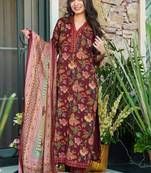 Maroon heavy muslin salwar suit with dupatta