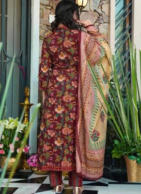 Maroon heavy muslin salwar suit with dupatta 2