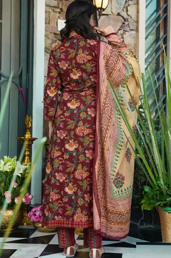 Maroon heavy muslin salwar suit with dupatta