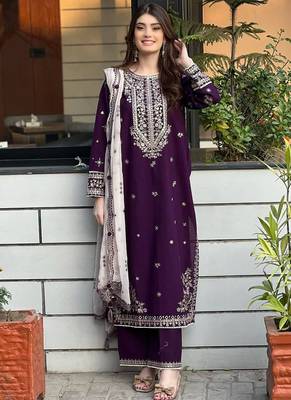 purple faux georgette salwar suit dupatta 1
