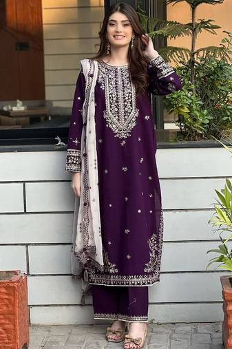 purple faux georgette salwar suit dupatta