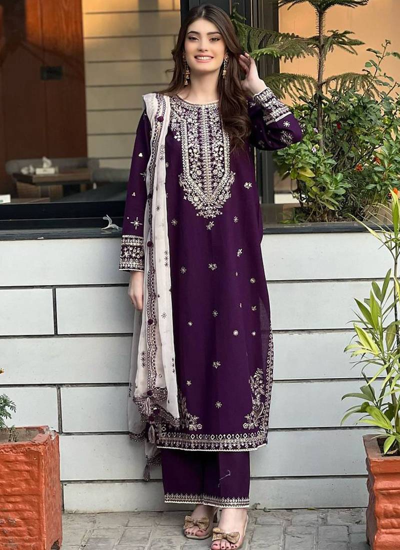 purple faux georgette salwar suit dupatta