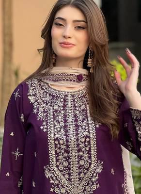 purple faux georgette salwar suit dupatta 2