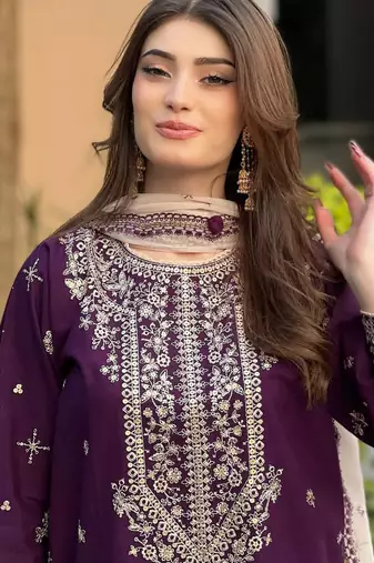 purple faux georgette salwar suit dupatta