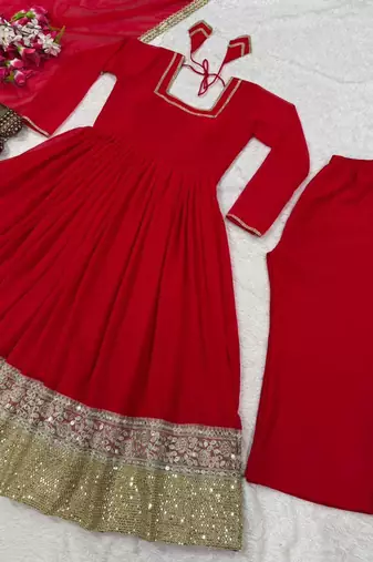 red faux anarkali suit dupatta