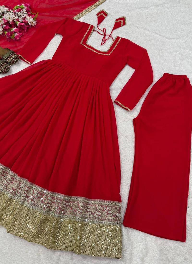 red faux anarkali suit dupatta