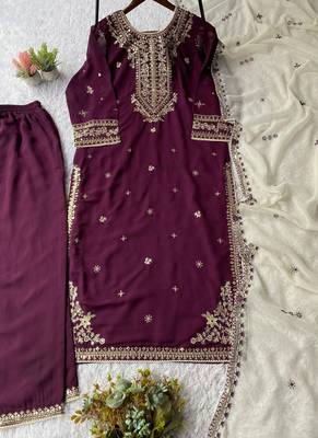 purple faux georgette salwar suit dupatta 3
