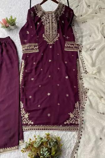 purple faux georgette salwar suit dupatta