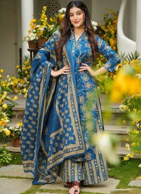 Blue heavy muslin salwar suit with dupatta 1