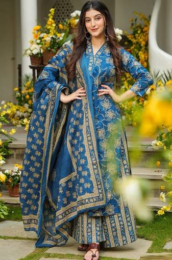 Blue heavy muslin salwar suit with dupatta