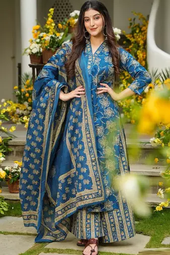 Blue heavy muslin salwar suit with dupatta