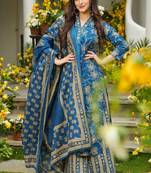 Blue heavy muslin salwar suit with dupatta