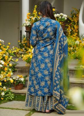 Blue heavy muslin salwar suit with dupatta 2