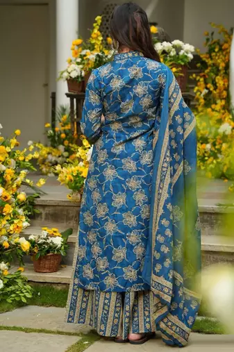 Blue heavy muslin salwar suit with dupatta