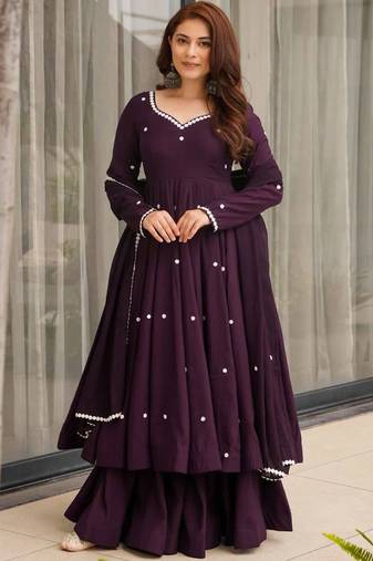 purple silk blend salwar suit dupatta