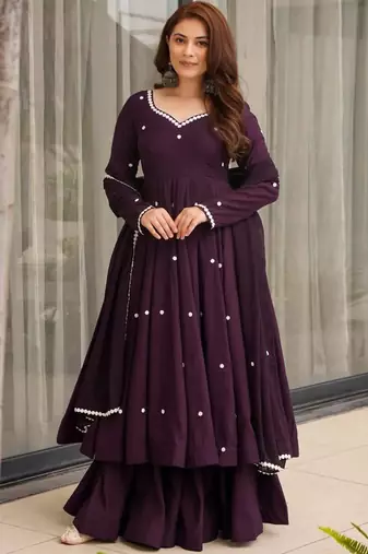 purple silk blend salwar suit dupatta