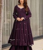 purple silk blend salwar suit dupatta