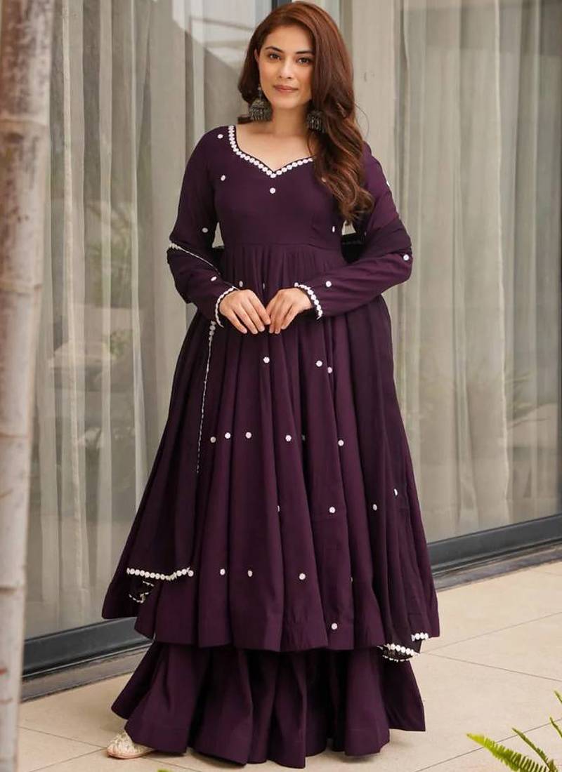 purple silk blend salwar suit dupatta