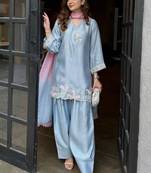 grey satin silk blend salwar suit dupatta
