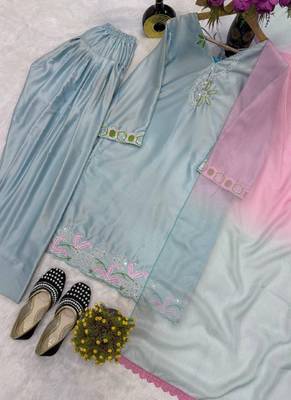 grey satin silk blend salwar suit dupatta 2