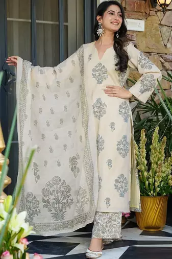 White heavy muslin salwar suit with dupatta
