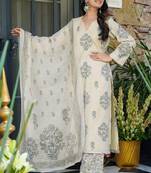 White heavy muslin salwar suit with dupatta