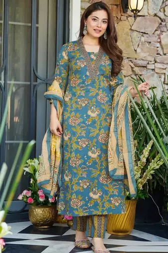 Blue heavy muslin salwar suit with dupatta