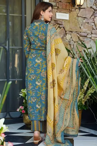 Blue heavy muslin salwar suit with dupatta