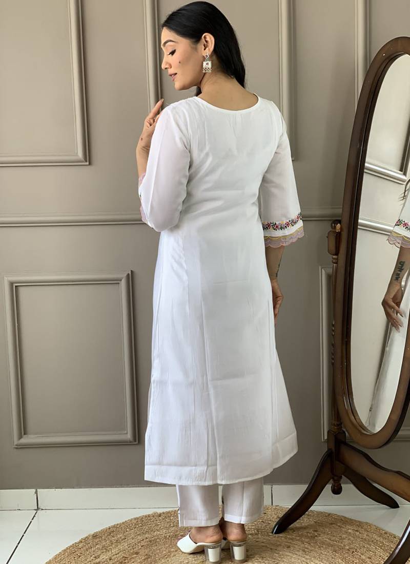 white chanderi silk blend salwar suit with dupatta