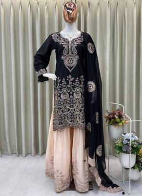 black crepe salwar suit with dupatta 1