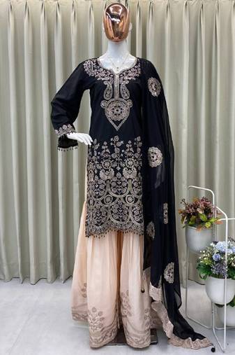 black crepe salwar suit with dupatta