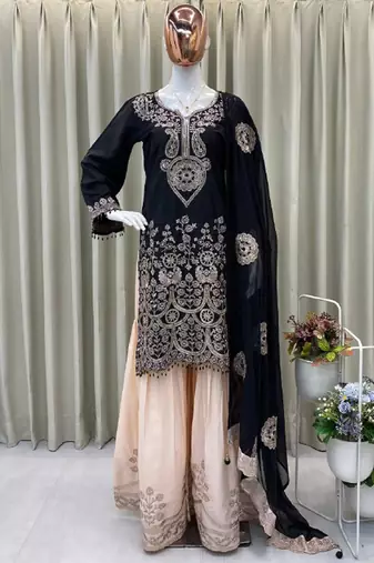 black crepe salwar suit with dupatta