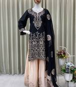 black crepe salwar suit with dupatta