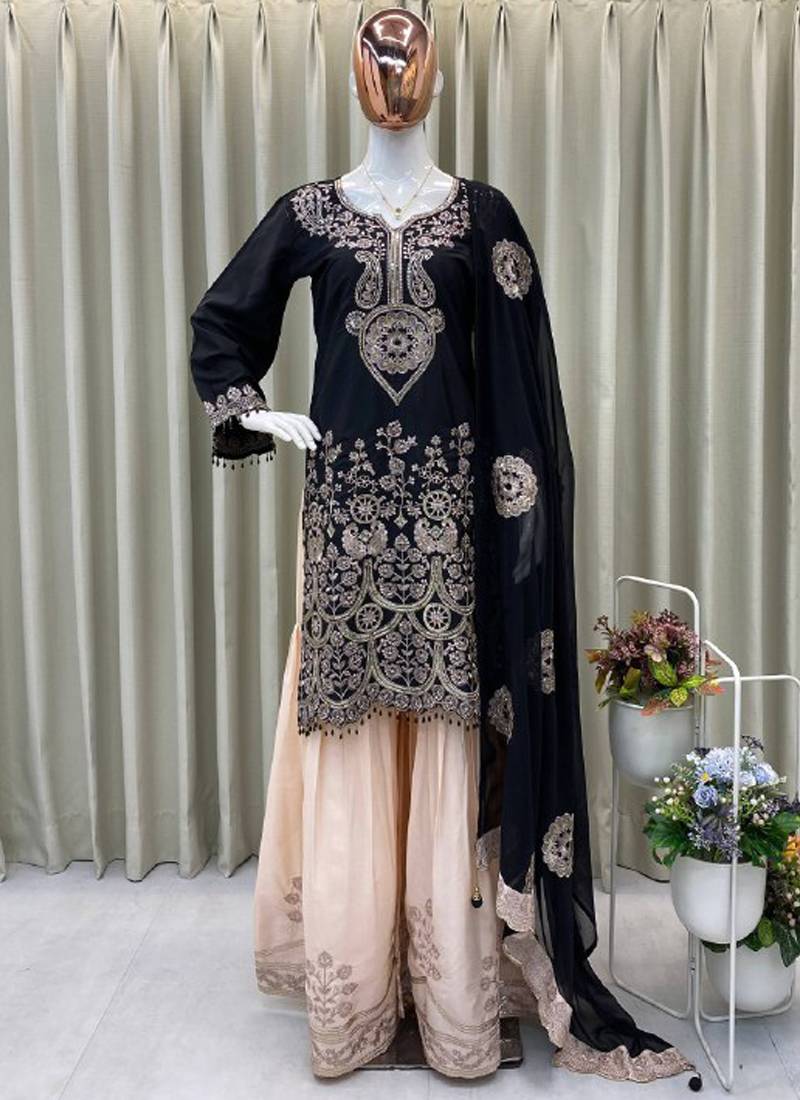 black crepe salwar suit with dupatta