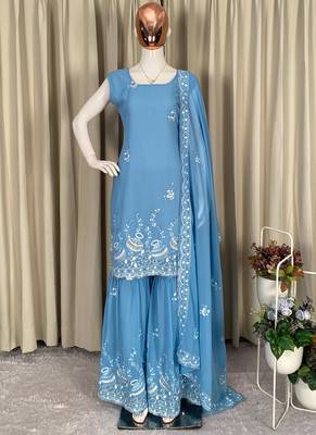 sky blue georgette salwar suit with dupatta 1