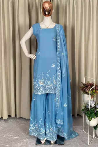 sky blue georgette salwar suit with dupatta