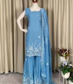 sky blue georgette salwar suit with dupatta