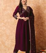 wine vichitra silk blend anarkali suit