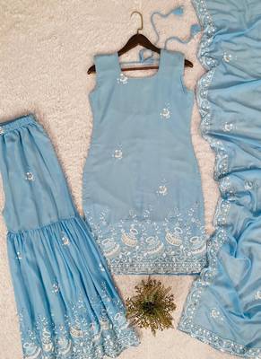 sky blue georgette salwar suit with dupatta 2